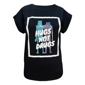 تی شرت آستین کوتاه زنانه مدل hugs کد 1593 رنگ مشکی