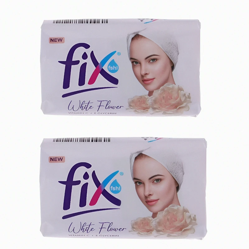 صابون شستشو صورت و بدن فیکس مدل withe flower مناسب برای انواع پوست وزن 90 گرم بسته 2 عددی