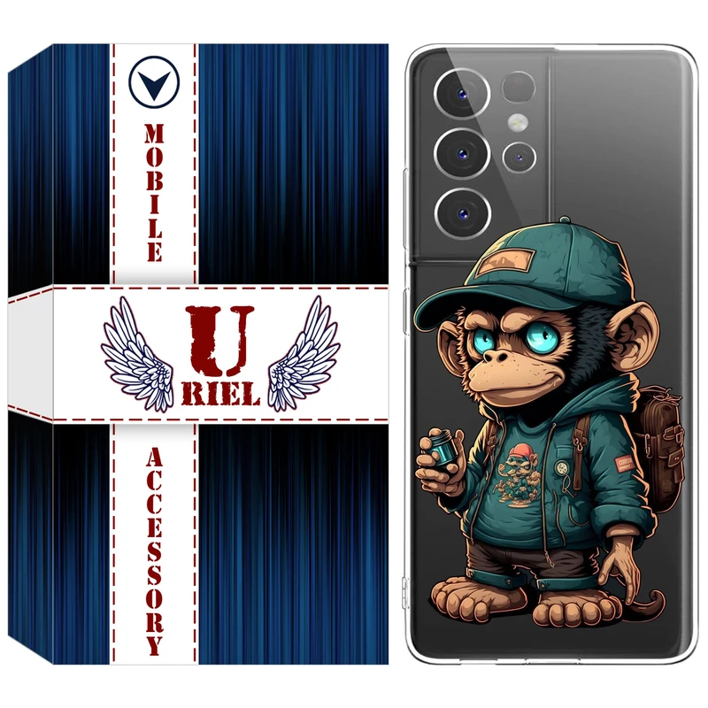 کاور یوریل مدل Clear کد 36 طرح میمون مناسب برای گوشی موبایل سامسونگ Galaxy S21 Ultra