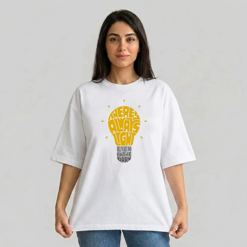 تی شرت آستین سه ربع زنانه مدل باکسی طرح لامپ کد v2