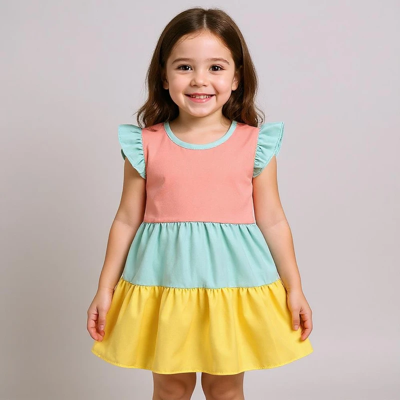 پیراهن دخترانه مدل سه طبقه رنگی رنگی