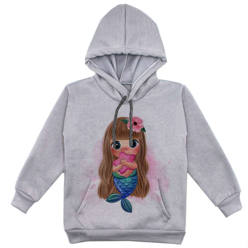 هودی دخترانه مدل دخترک F132 رنگ طوسی