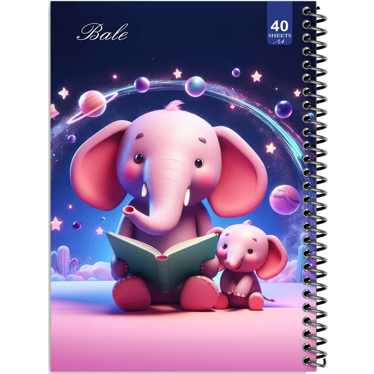 دفتر نقاشی 40 برگ انتشارات بله طرح فیل در حال کتاب خواندن کد A4-K129