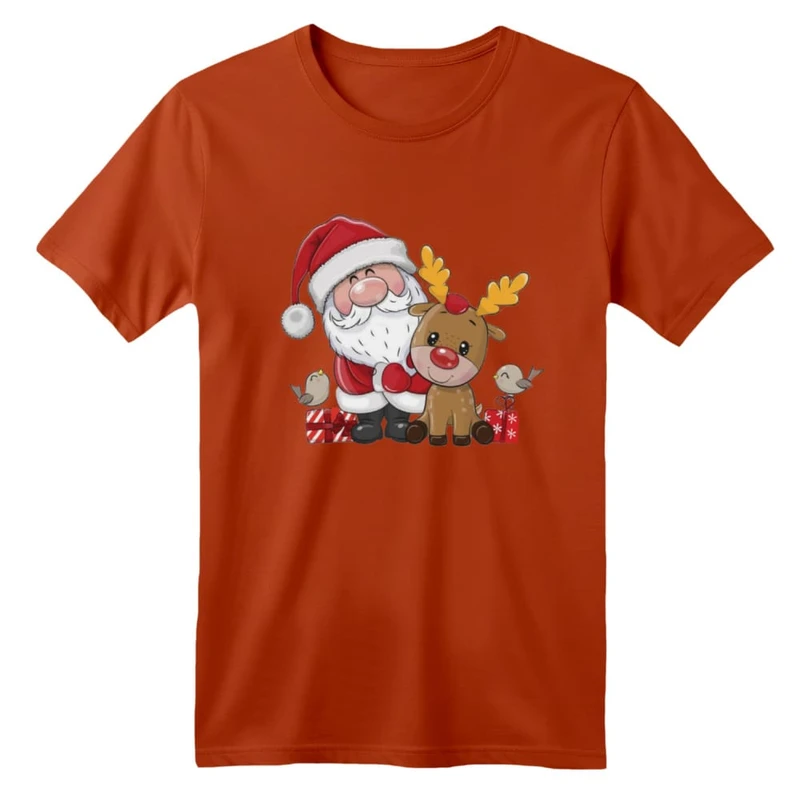 تی شرت آستین کوتاه بچگانه مدل بابانوئل و گوزن کریسمس کد 5