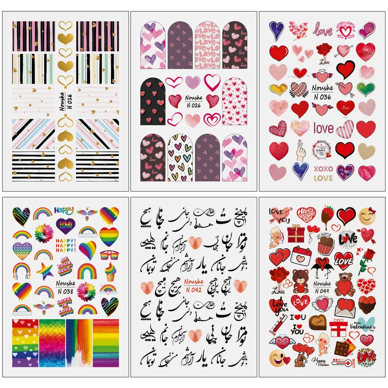 برچسب لنز ناخن مدل عشق کد N16-26-36-38-42-49 مجموعه 6 عددی