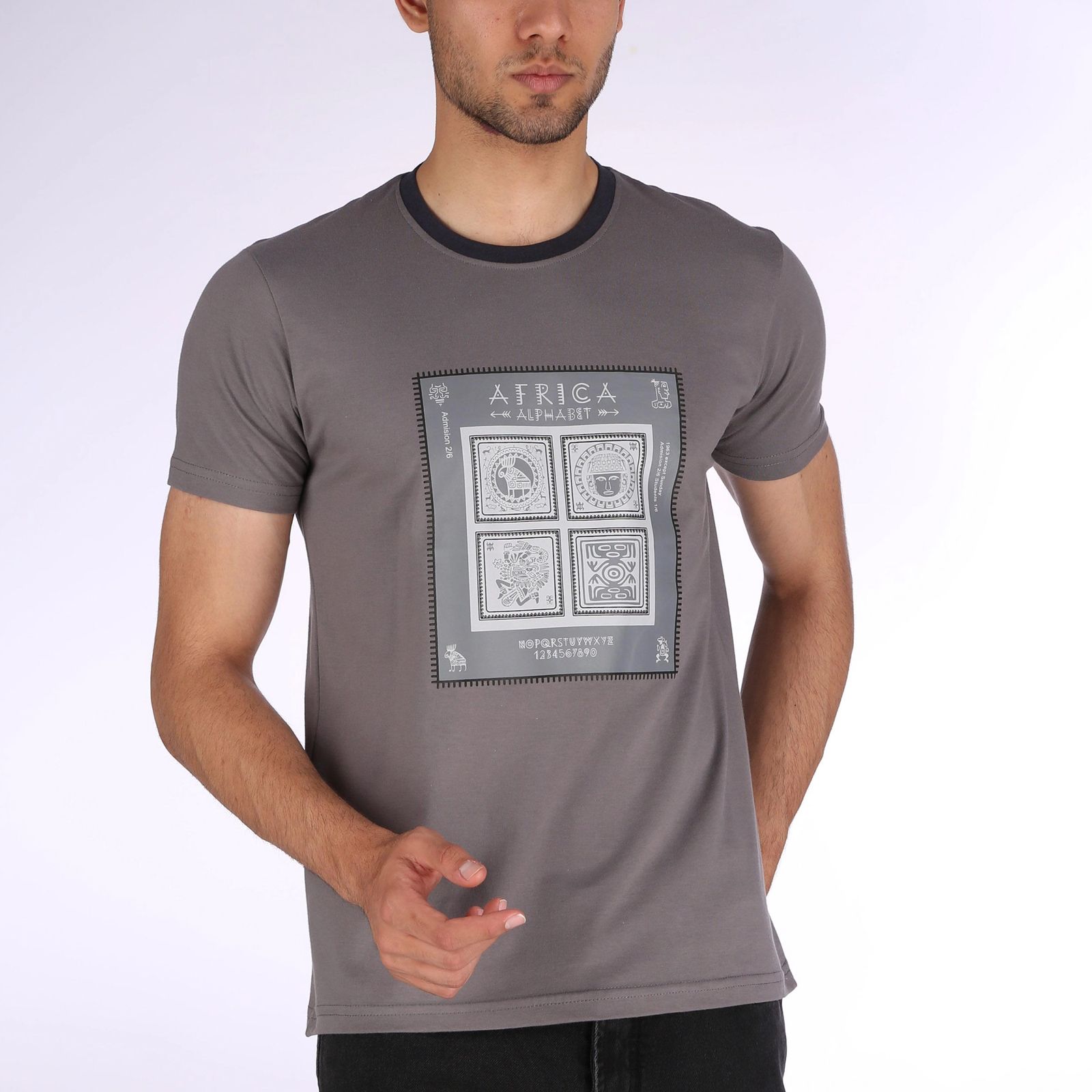 تیشرت آستین کوتاه مردانه مدل M117 رنگ طوسی -  - 1