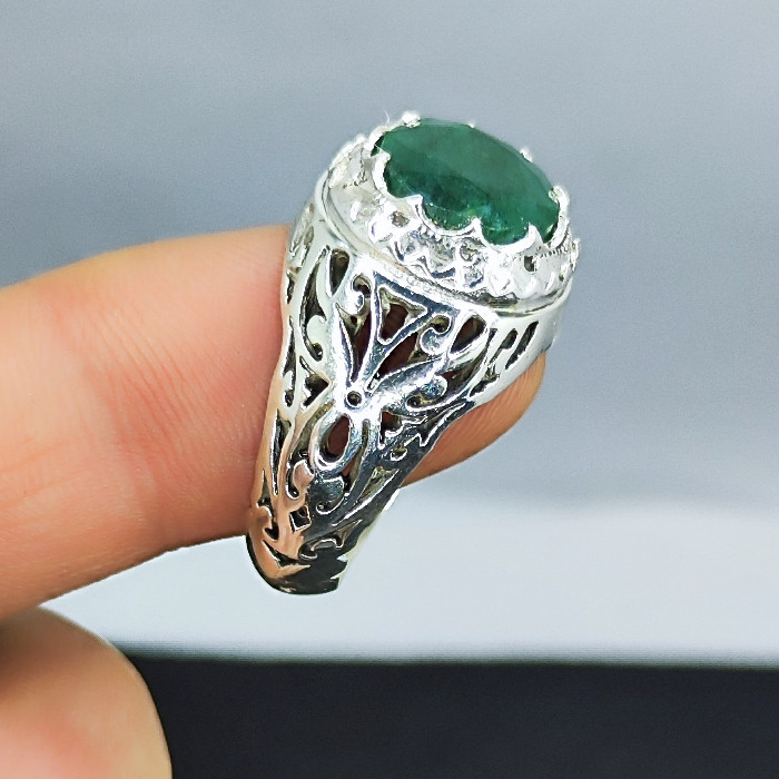 انگشتر نقره مردانه نقره جات بافندگان مدل زمرد آفریقایی کد 25