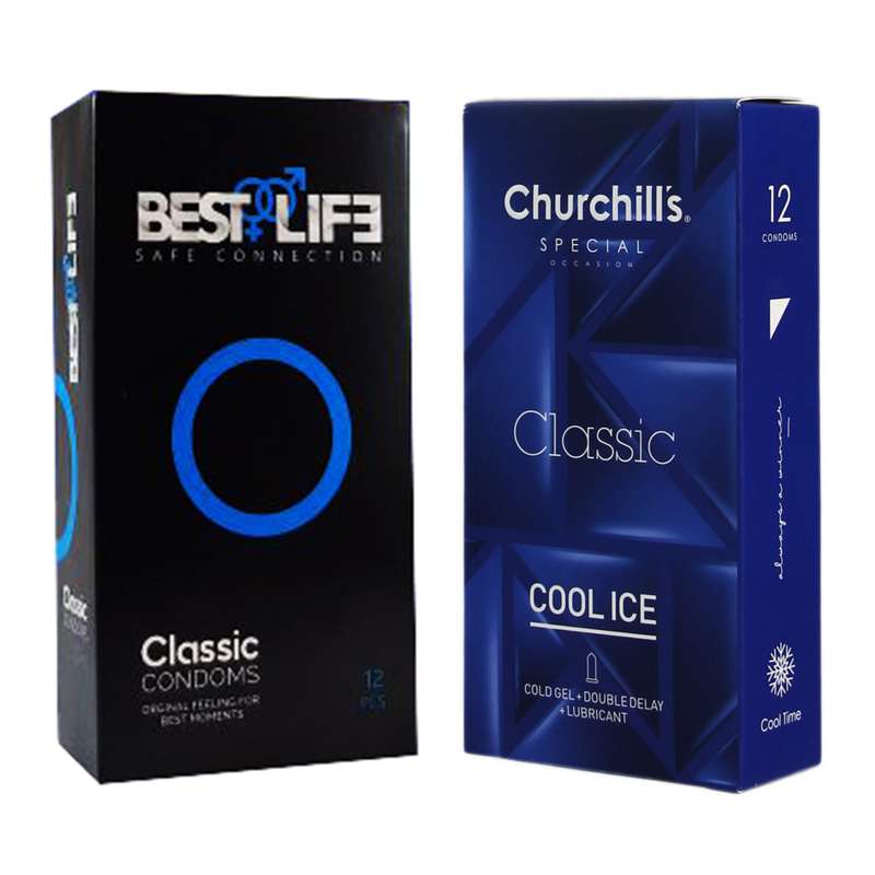کاندوم چرچیلز مدل Cool Ice بسته 12 عددی به همراه کاندوم بست لایف مدل Classic بسته 12 عددی کاندوم چرچیلز مدل Cool Ice بسته 12 عددی به همراه کاندوم بست لایف مدل Classic بسته 12 عددی