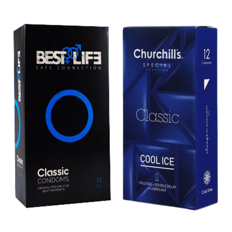کاندوم چرچیلز مدل Cool Ice بسته 12 عددی به همراه کاندوم بست لایف مدل Classic بسته 12 عددی کاندوم چرچیلز مدل Cool Ice بسته 12 عددی به همراه کاندوم بست لایف مدل Classic بسته 12 عددی