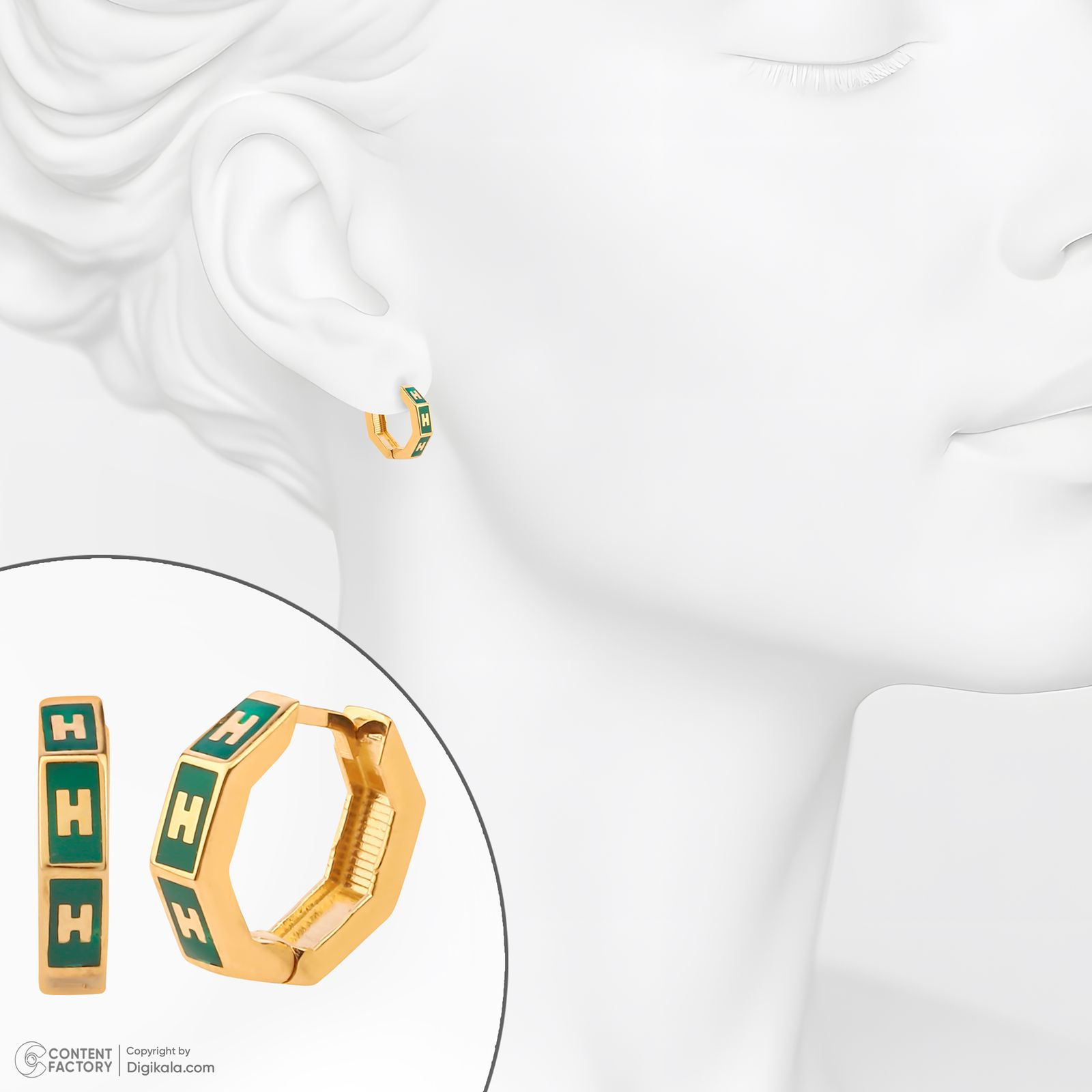 گوشواره حلقه‌ای طلا کم اجرت  18 عیار زنانه گلدم مدل E244020 -  - 7
