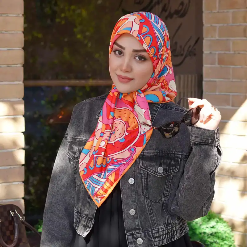 روسری زنانه مدل ابریشم عیدانه مجلسی طرح پرتقال  کد ana-2961