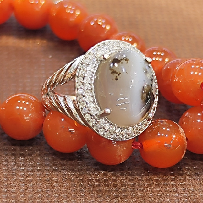 انگشتر نقره زنانه نقره جات بافندگان مدل عقیق شجر کد 100