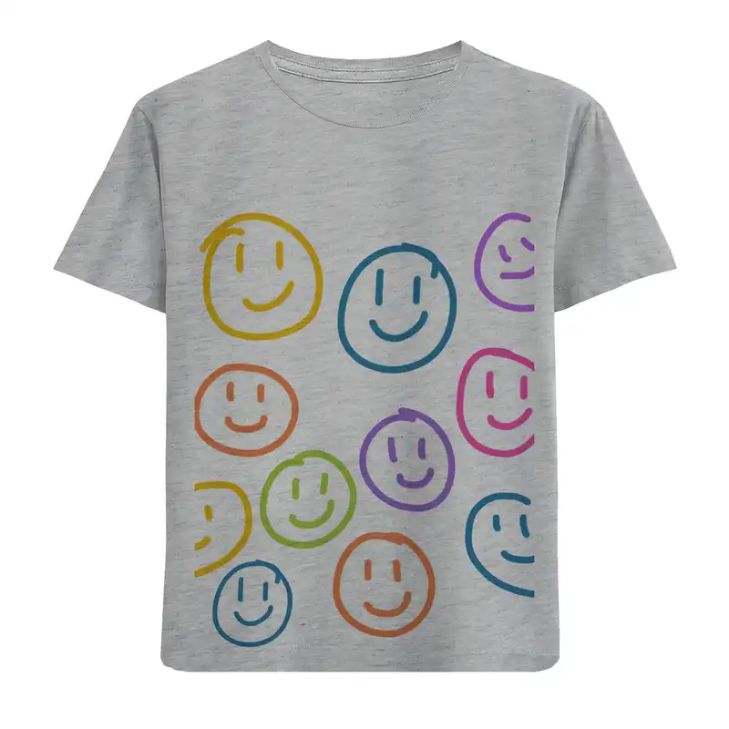 تی شرت آستین کوتاه بچگانه مدل استیکرلبخند D269
