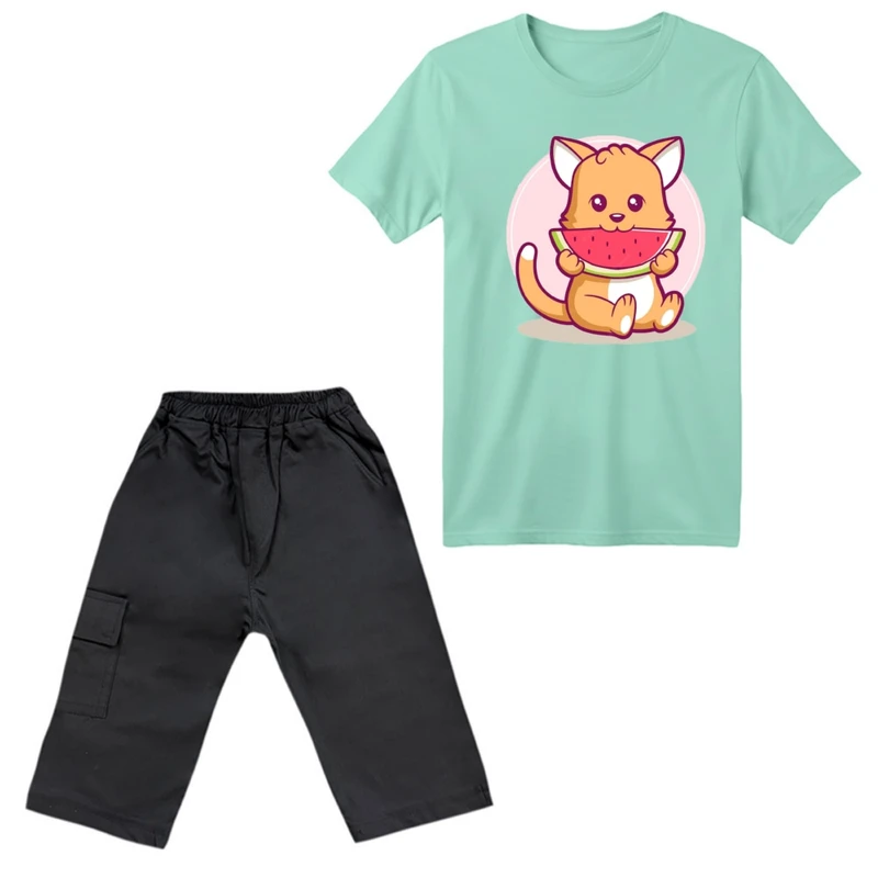 ست تی‌شرت آستین کوتاه و شلوارک پسرانه مدل سگ یلدایی کد 1