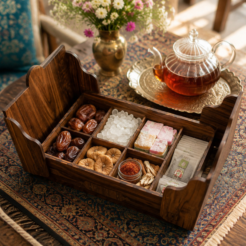 جعبه پذیرایی مدل چوبی شمسه