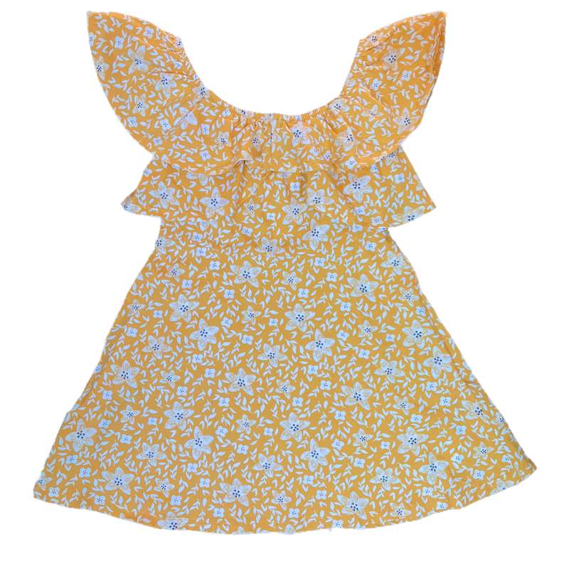 پیراهن دخترانه کیابی مدل چندار گل گلی 6782 رنگ زرد