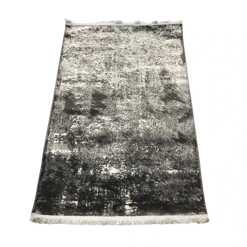 فرش ماشینی 500 شانه زمینه خاکستری حاشیه مشکی مدل وینتیج