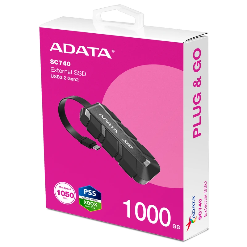 عکس شماره 16 : اس اس دی اکسترنال ای دیتا مدل sc740 ظرفیت 1000 گیگابایت رابط usb type-c 3.2