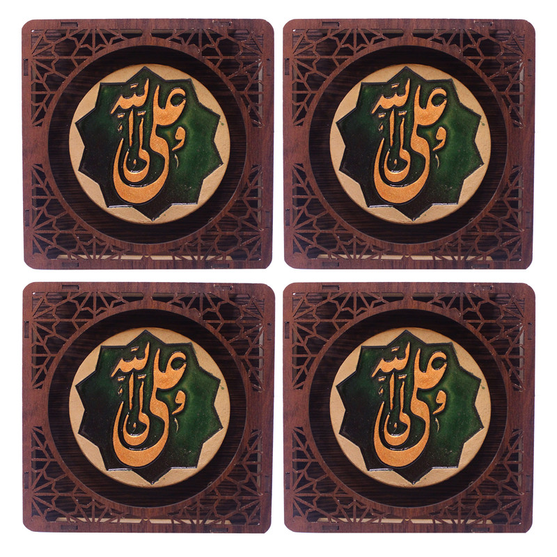تابلو برجسته طرح علی ولی الله مدل دایره هشت پر بسته 4 عددی