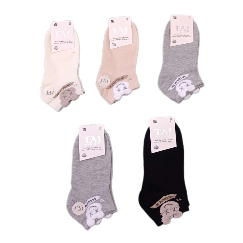 جوراب ساق کوتاه زنانه تاج نصیر مدل تدی عروسکی بسته 5 عددی