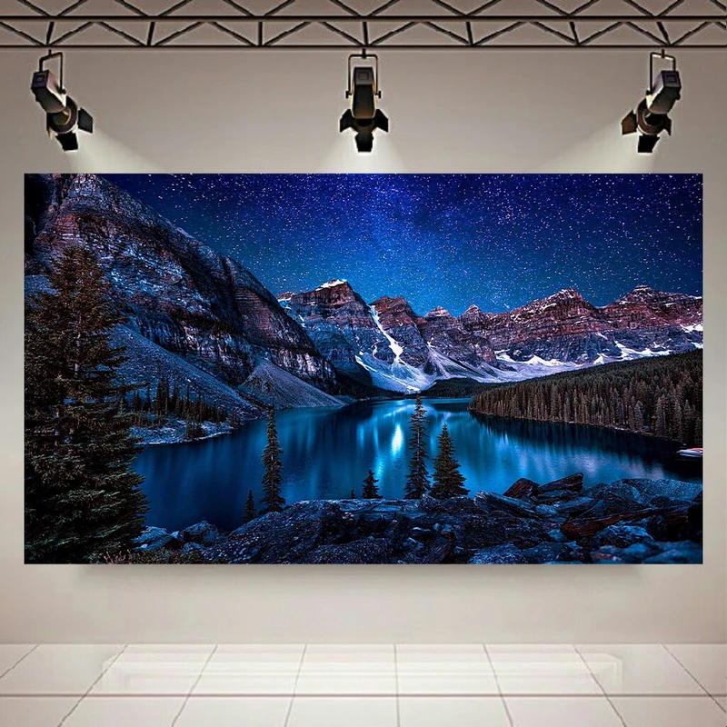 پوستر پارچه ای مدل چرم مخمل طبیعت مدل کوهستان و اسمان پر ستاره کد AR2280
