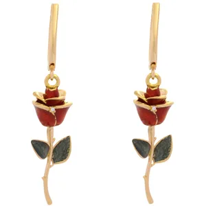 گوشواره حلقه‌ای طلا 18 عیار زنانه طلای مستجابی مدل گل رز یاسان 2 کد 86321