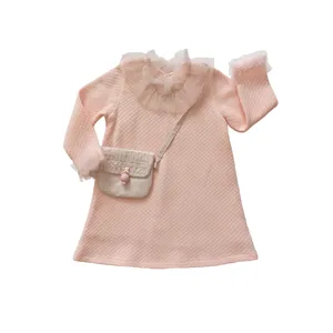 پیراهن آستین بلند یقه گرد دخترانه مدل عروسکی همراه با کیف