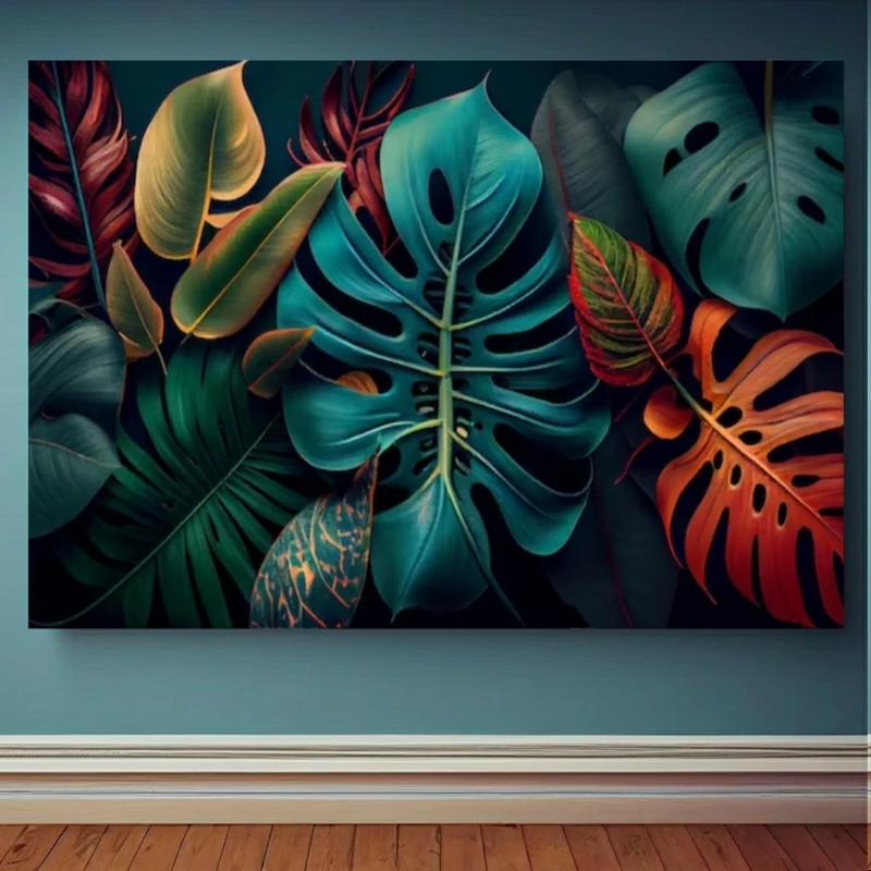 تابلو بوم طرح مخمل مدل گونه های برگ کد AR30548