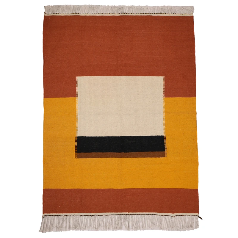 گلیم دستبافت سه متری مدل دکوراتیو کد 4041099 زمینه مسی