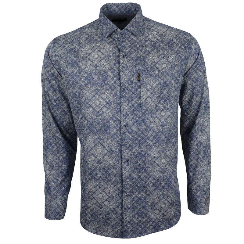 پیراهن آستین بلند یقه برگردان مردانه مدل هندسی زرین جیبدار 12