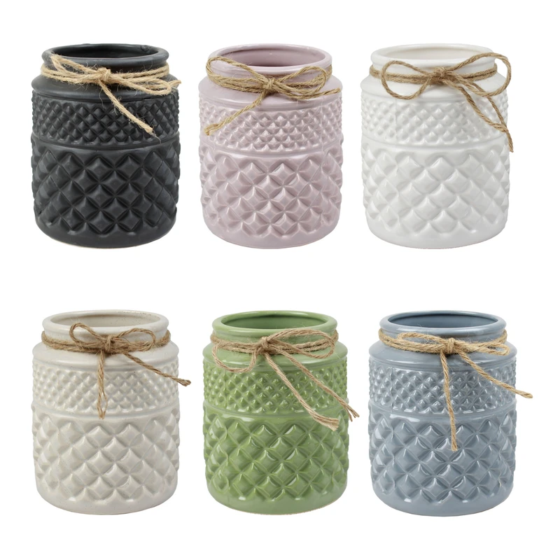 گلدان سرامیکی ایکاد مدل استوانه مینیمال مجموعه 6 عددی