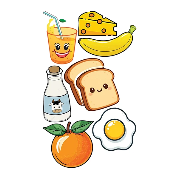 برچسب لباس و پارچه طرح صبحانه مدل دی تی اف، بسته 7 عددی