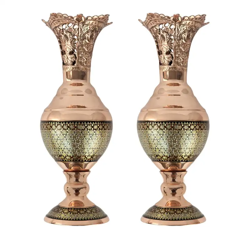 گلدان خاتم کاری مسی کد s01 مجموعه 2 عددی