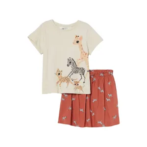 ست تی شرت آستین کوتاه و دامن دخترانه اچ اند ام  کد 3595