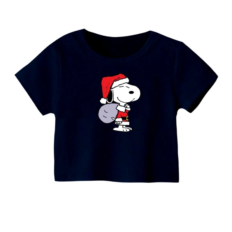 کراپ‌ تی‌شرت آستین کوتاه زنانه مدل اسنوپی کریسمس کد 1