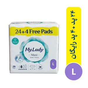 نوار بهداشتی بالدار متوسط روز و شب مای لیدی مدل Maxi Semi Thick سایز بزرگ بسته 28 عددی
