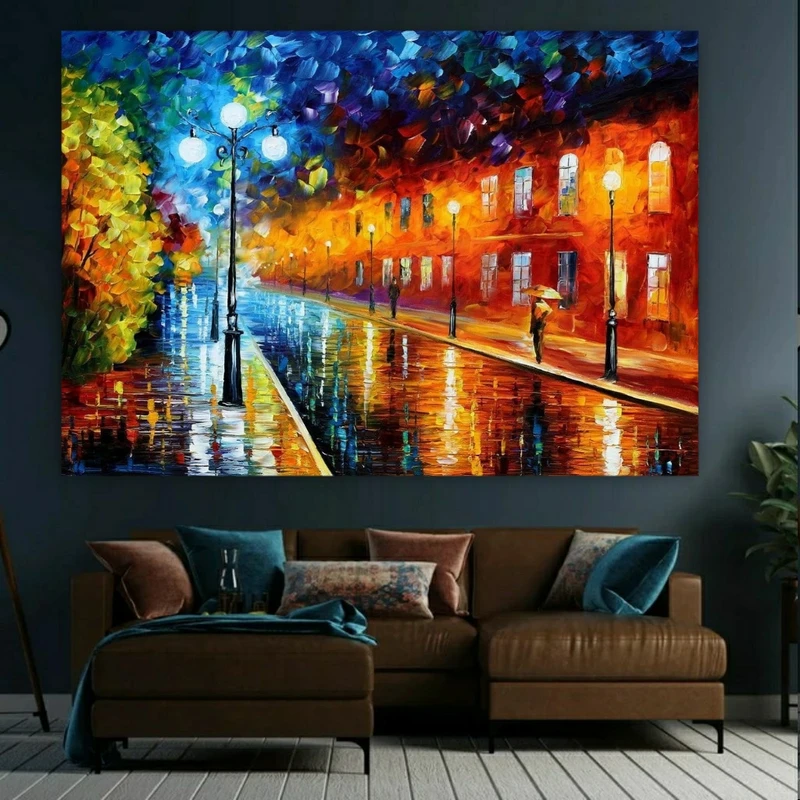 پوستر پارچه ای طرح نقاشی آبرنگی مدل شب عاشقانه بارانی کد SDP1474