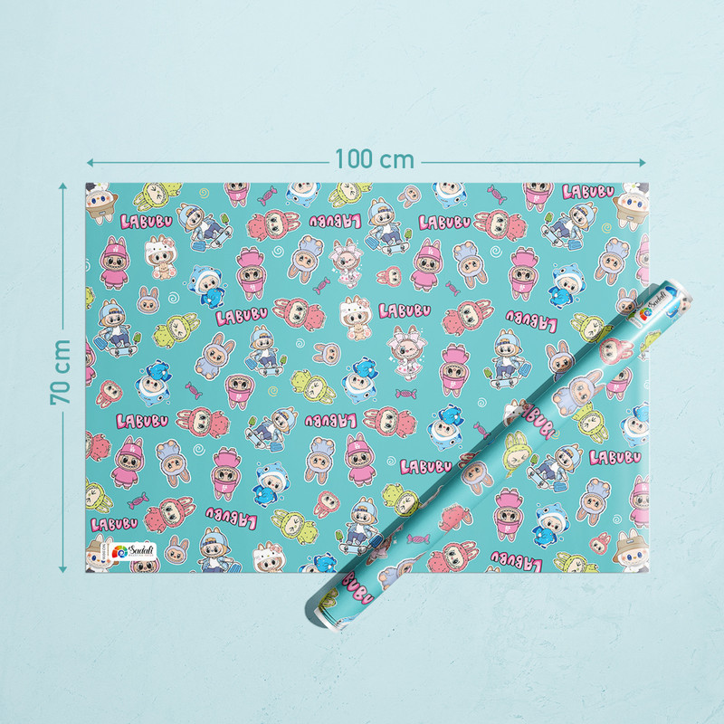 کاغذ کادو صدفی طرح لبوبو سایز 100*70 سانتی متر بسته 2 عددی