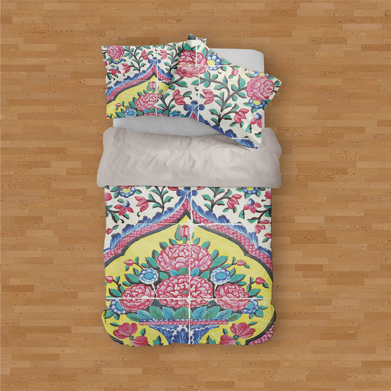 سرویس روتختی مدوپد طرح کاشی گلدان گل فرنگ مدل png00079 یک نفره 4 تکه