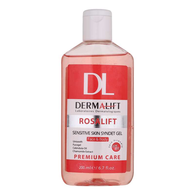 ژل شستشو صورت و بدن درمالیفت مدل رزالیفت با رایحه بابونه مناسب برای پوست حساس حجم 200 میلی لیتر