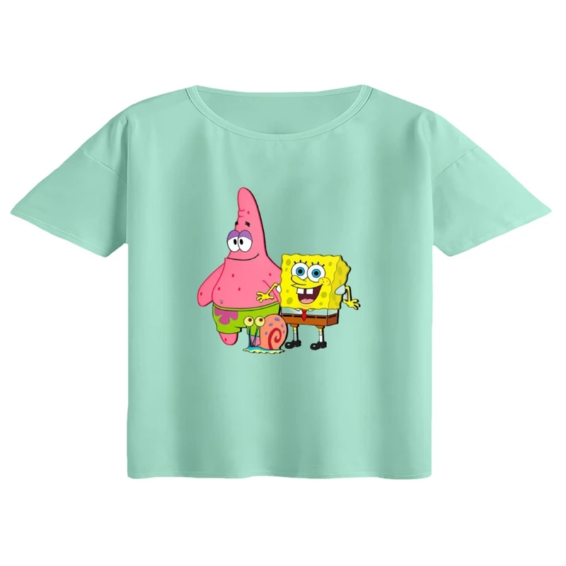 کراپ تی‌شرت آستین کوتاه زنانه مدل باب اسفنجی و پاتریک کد۲