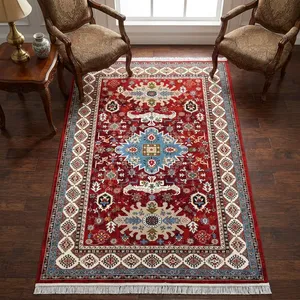 فرش ماشینی 700 شانه فرش مشهد زمینه لاکی حاشیه کرم مدل سلطان آباد کد 873023