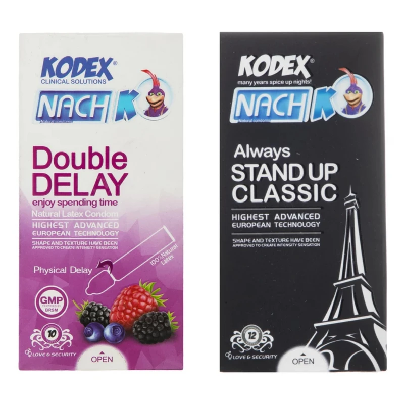 کاندوم تاخیری ناچ کدکس مدل دبل دیلی بسته 10 عددی به همراه کاندوم کلاسیک ناچ کدکس مدل STANDUP بسته 12 عددی