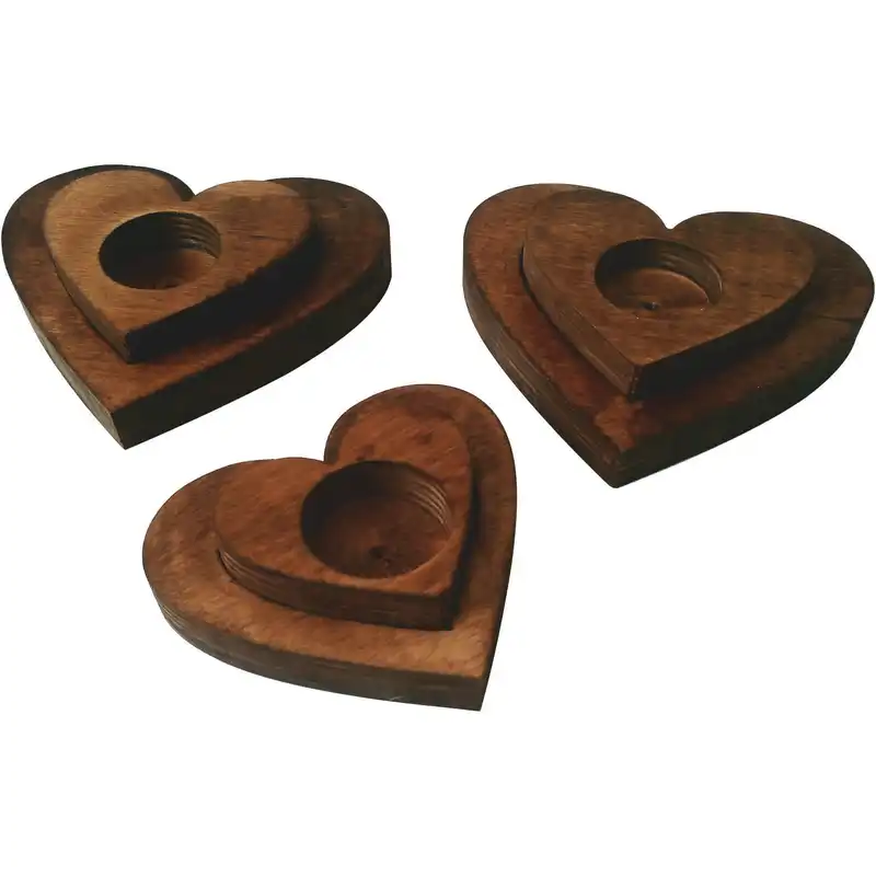 جاشمعی چوبی طرح قلب تو قلب مجموعه 6 عددی