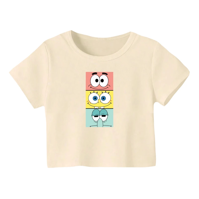 کراپ‌ تی‌شرت آستین کوتاه زنانه مدل باب اسفنجی کد 4