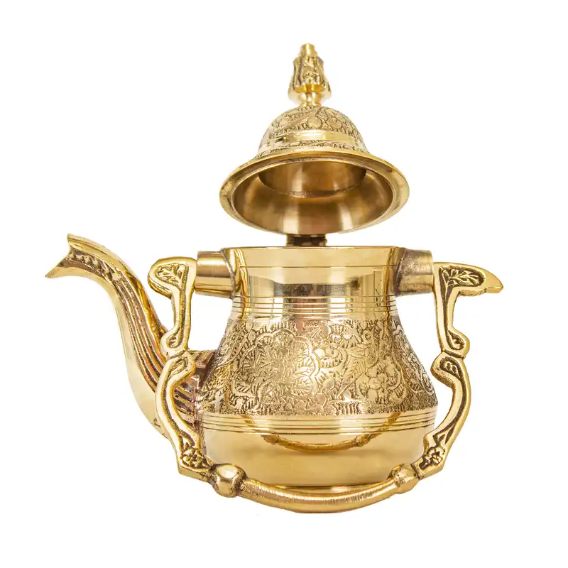 ست قوری و وارمر برنجی مدل قلم زنی پایه دار دست ساز طرح هندوستانی کد 8847