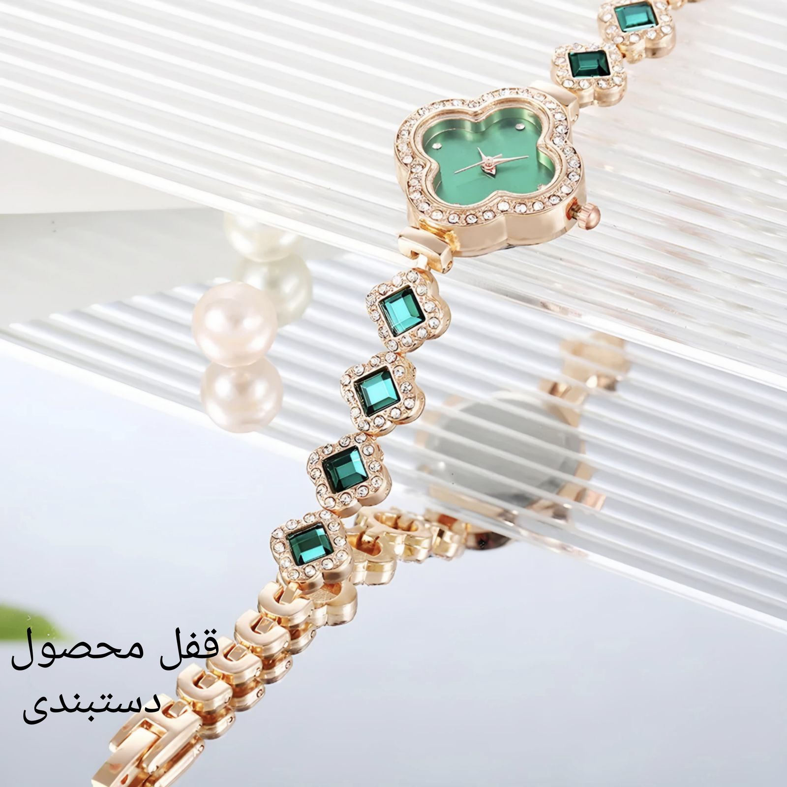 ساعت مچی عقربه ای زنانه مدل دور نگین طرح زمردی  -  - 4