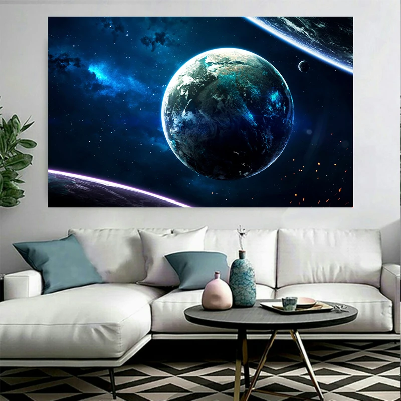 پوستر پارچه ای مدل چرم مخمل طرح کهکشان و ستارگان همسایگی سیارات کد AR4130