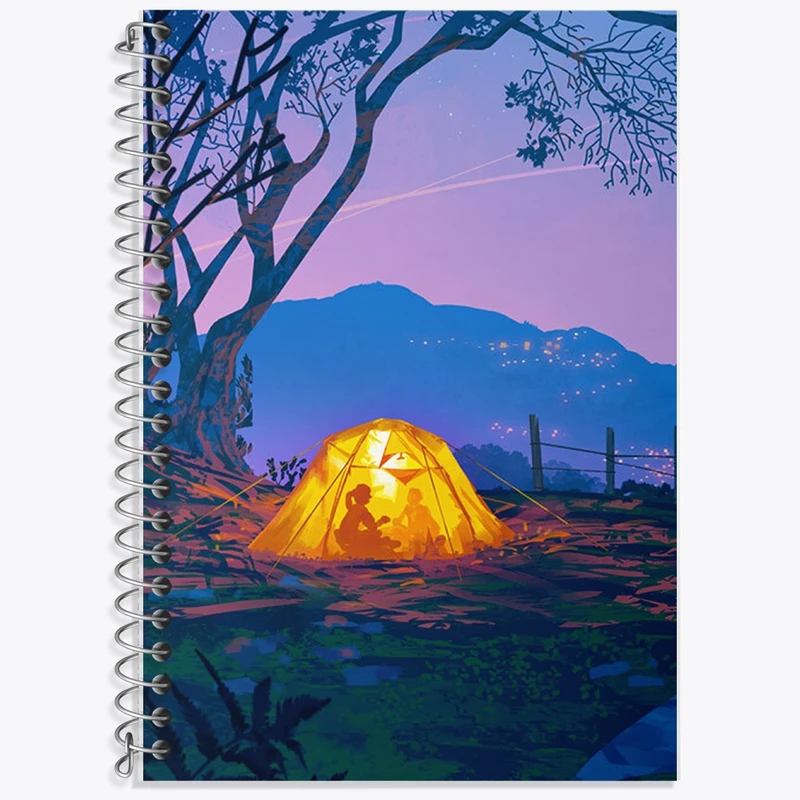 دفتر زبان 50 برگ خندالو مدل سه خط طرح کمپینگ (Camping) کد F1404