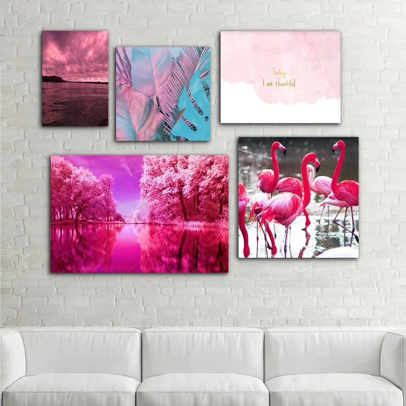 تابلو شاسی بکلیت طرح طبیعت و فلامینگو مدل SH-772 مجموعه 5 عددی
